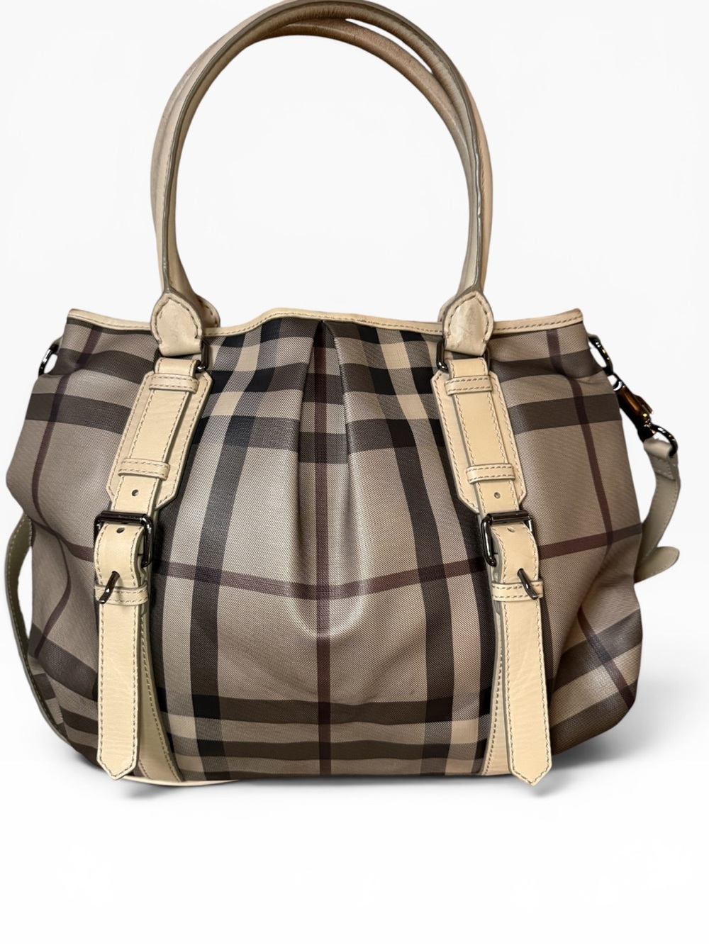 Burberry Tan and Brown Check Leather Shoulder Bag